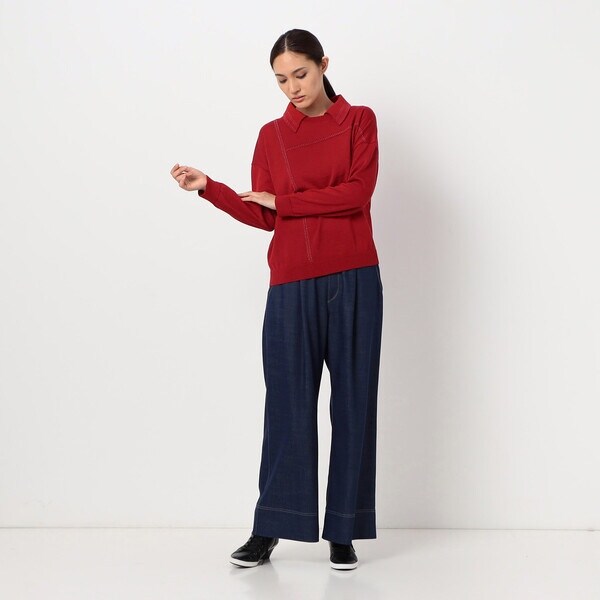 ギャバジン K．T/エキストラファインメリノウール ラメステッチ柄