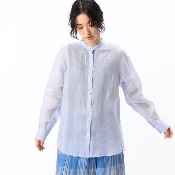ギャバジン K．T（Gabardine K．T）/〔 +サイズ 〕 シアー ラミー麻 バンドカラーシャツ