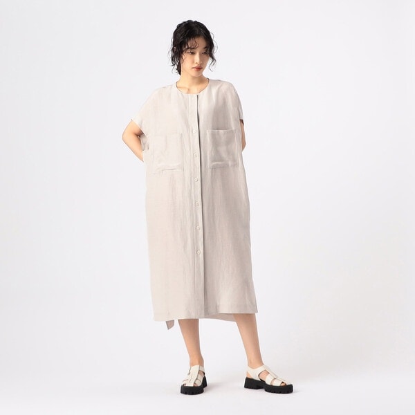 ギャバジン K．T（Gabardine K．T）/〔 +サイズ 〕 アセテートリネンタッサー  クルーネックロングシャツジレ