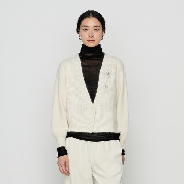 ギャバジン K．T（Gabardine K．T）/ラクーン×アンゴラブレンドヤーン パーティーニット・ショートカーデ_3