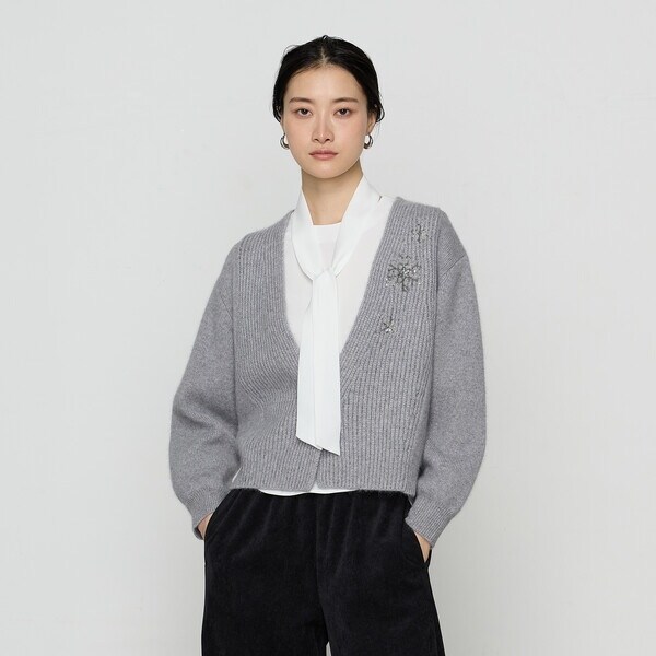 ギャバジン K．T（Gabardine K．T）/ラクーン×アンゴラブレンドヤーン パーティーニット・ショートカーデ_5
