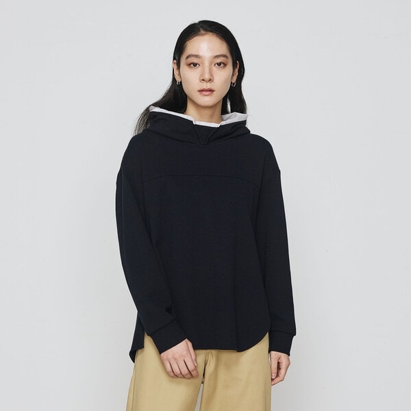 ギャバジン K．T（Gabardine K．T）/〔 +サイズ 〕 ブークレダンボール レイヤード風フード付トレーナー