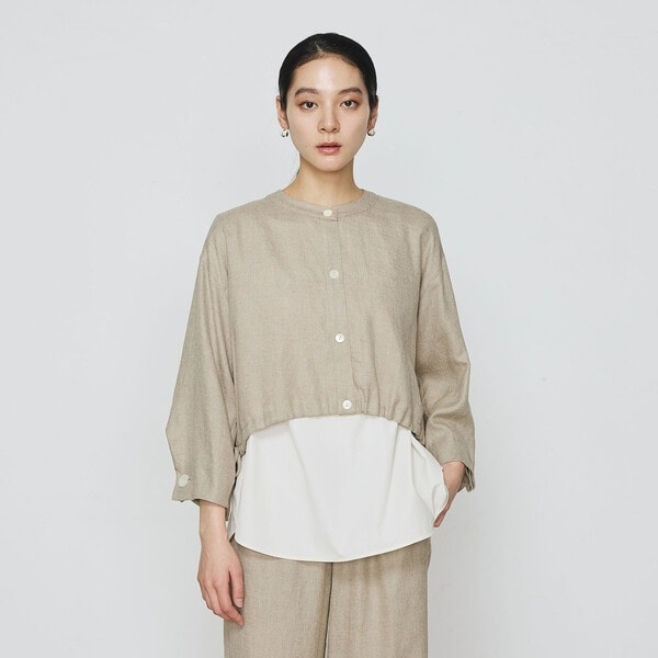 ギャバジン K．T（Gabardine K．T）/〔 +サイズ 〕 麻調合繊 レイヤードブルゾン