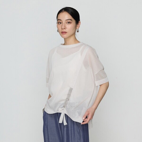 ギャバジン K．T（Gabardine K．T）/オーガニックコットン×リサイクルPe ドローストリングシアーセーター_6
