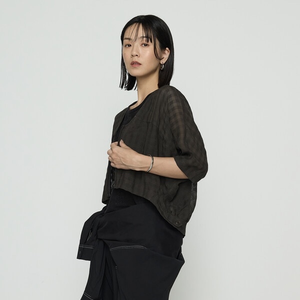 ギャバジン K．T（Gabardine K．T）/〔 +サイズ 〕 チェック柄カラミ ショートブルゾン_8