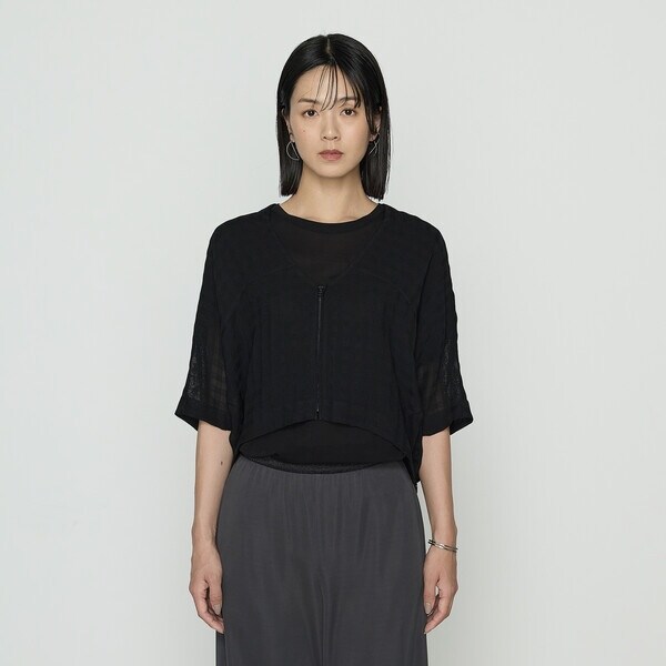 ギャバジン K．T（Gabardine K．T）/〔 +サイズ 〕 チェック柄カラミ ショートブルゾン_9