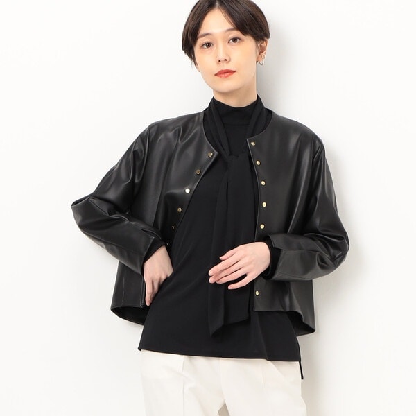 K．T キヨコ タカセ（K．T KIYOKO TAKASE）/〔 TALLサイズ 〕 フェイクレザー メタル釦 ショートジャケット