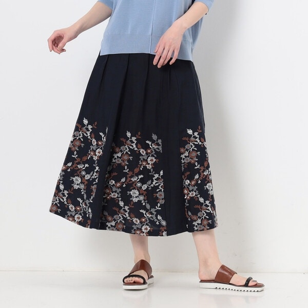 K．T キヨコ タカセ/〔 Sサイズ 〕 リネンフラワー 刺繍ハギプリーツスカートの通販は