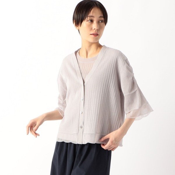 K．T キヨコ タカセ（K．T KIYOKO TAKASE）/ストライプ調シアーニット ベルスリーブシアーカーディガン