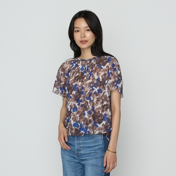 K．T キヨコ タカセ（K．T KIYOKO TAKASE）/強撚カッセンアートプリント フロントタックブラウス