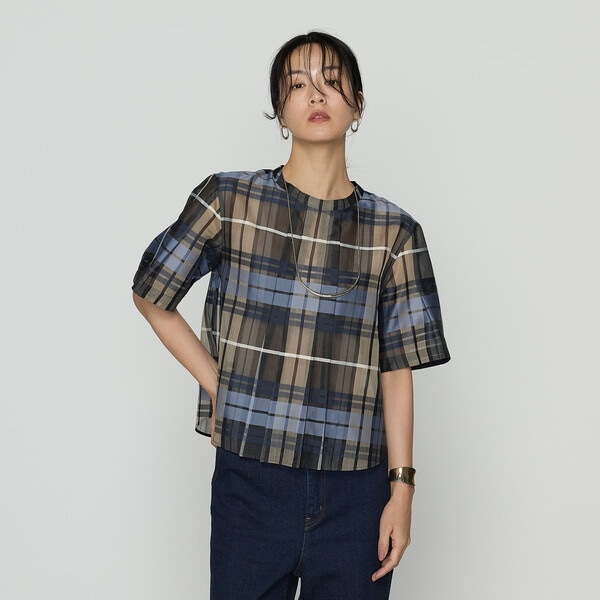 K．T キヨコ タカセ（K．T KIYOKO TAKASE）/シルクオーガンジードビーチェック タックプルブラウス