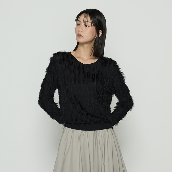 K．T キヨコ タカセ（K．T KIYOKO TAKASE）/〔 TALLサイズ 〕 フリンジジャカード Vネックニット