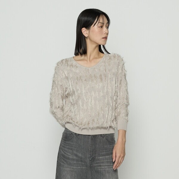K．T キヨコ タカセ（K．T KIYOKO TAKASE）/〔 TALLサイズ 〕 フリンジジャカード Vネックニット_1