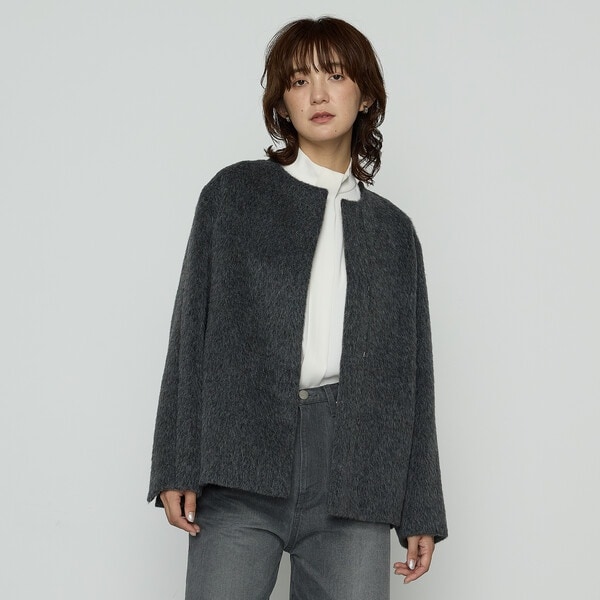 K．T キヨコ タカセ（K．T KIYOKO TAKASE）/〔 Sサイズ 〕 アルパカシャギー ノーカラージャコット