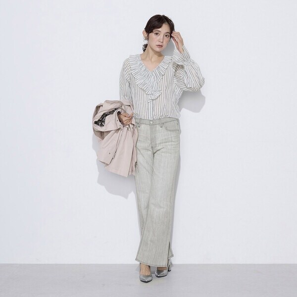 K．T キヨコ タカセ（K．T KIYOKO TAKASE）/シワ加工ストライプ ラッフルシャツブラウス_3