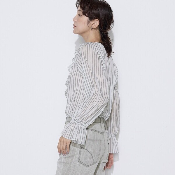 K．T キヨコ タカセ（K．T KIYOKO TAKASE）/シワ加工ストライプ ラッフルシャツブラウス_6