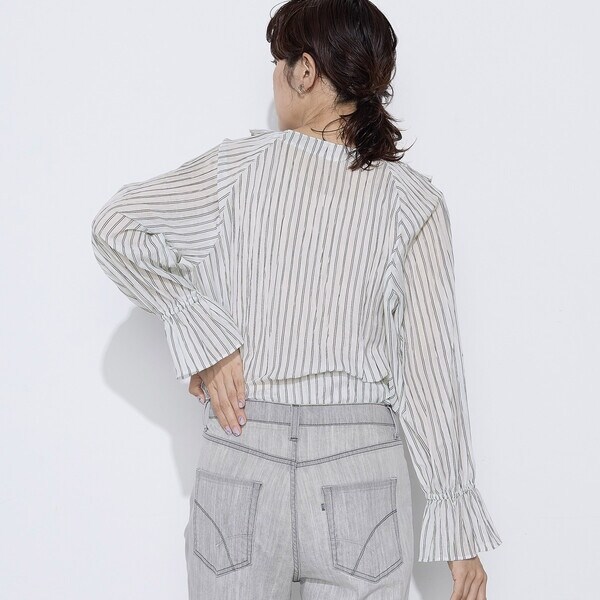K．T キヨコ タカセ（K．T KIYOKO TAKASE）/シワ加工ストライプ ラッフルシャツブラウス_7
