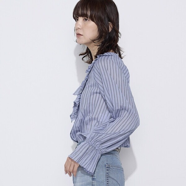 K．T キヨコ タカセ（K．T KIYOKO TAKASE）/シワ加工ストライプ ラッフルシャツブラウス_12