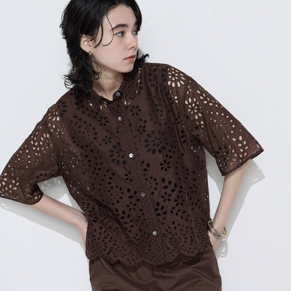 K．T キヨコ タカセ（K．T KIYOKO TAKASE）/〔 Sサイズ 〕 ボタニカル幾何刺繍 シャツ