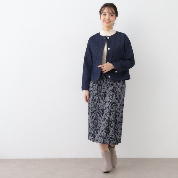ローラ アシュレイ（LAURA ASHLEY）/【洗えるコットン100ポケット付き】ノーカラーデニムジャケット