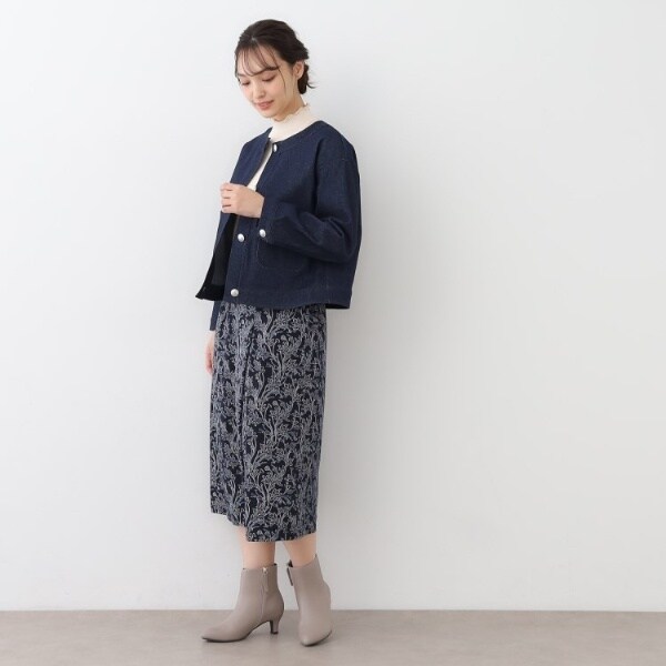 ローラ アシュレイ（LAURA ASHLEY）/【洗えるコットン100ポケット付き】ノーカラーデニムジャケット