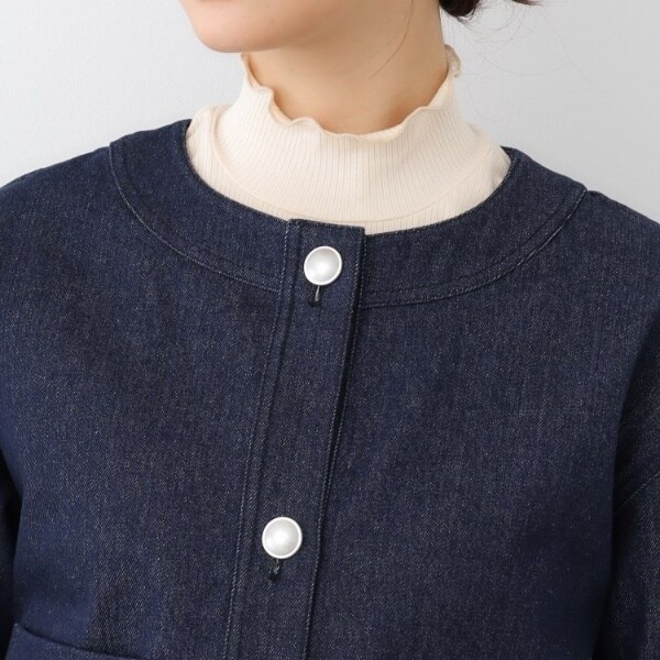 ローラ アシュレイ（LAURA ASHLEY）/【洗えるコットン100ポケット付き】ノーカラーデニムジャケット