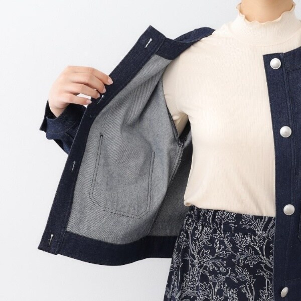 ローラ アシュレイ（LAURA ASHLEY）/【洗えるコットン100ポケット付き】ノーカラーデニムジャケット
