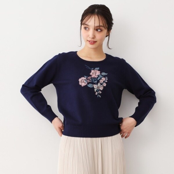 ローラ アシュレイ（LAURA ASHLEY）/【ハイゲージ】大判刺繍ニット