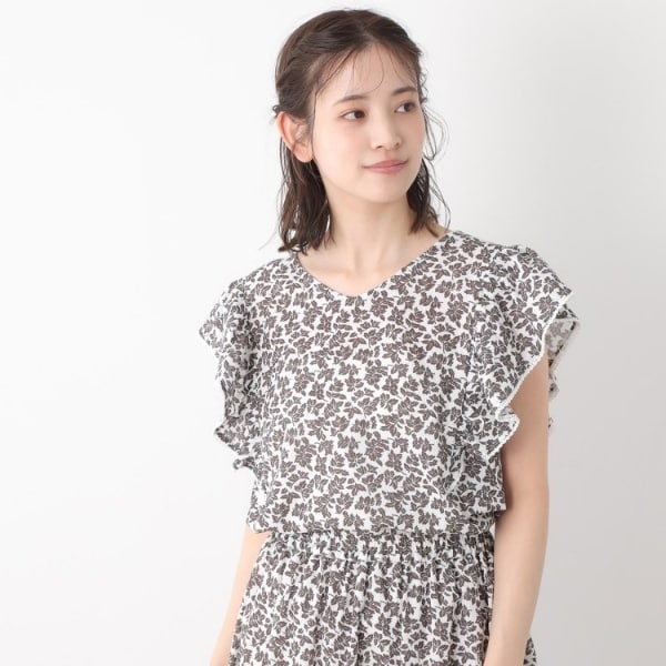 ローラ アシュレイ（LAURA ASHLEY）/【コットン100％／洗える／同柄アイテムあり】ハーゲート リーブス柄 フリルブラウス