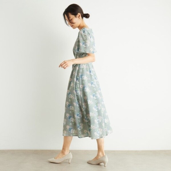 ローラアシュレイ LAURA ASHLEY ワンピース 花柄 ドット シフォン ロング フレンチスリーブ 13 黒 ブラック 国内正規 レディース Laura Ashley ローラアシュレイ ワンピース 花柄 ノースリ B724 Laura