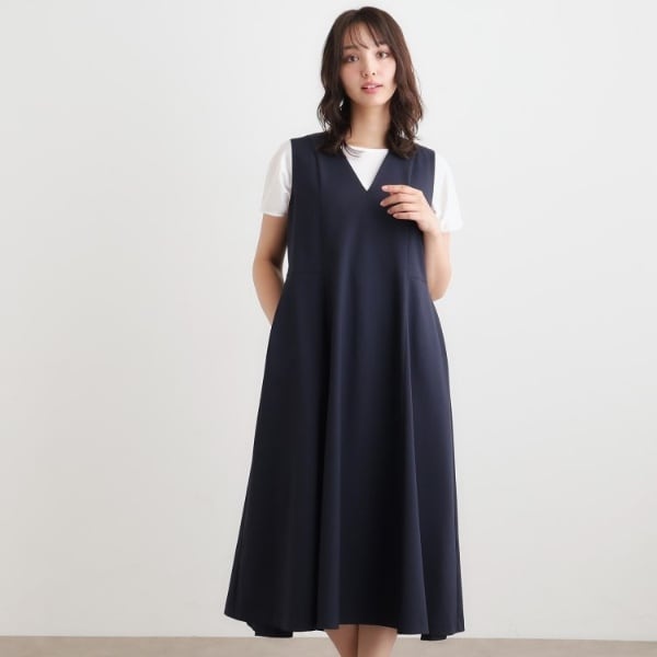 ローラ アシュレイ（LAURA ASHLEY）/【ツイルストレッチ／洗える】Vネックフレアジャンスカ