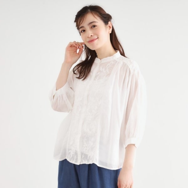 ローラ アシュレイ（LAURA ASHLEY）/【七分袖／洗える／インド刺繍／羽織に使える】レーヨン混ブラウス