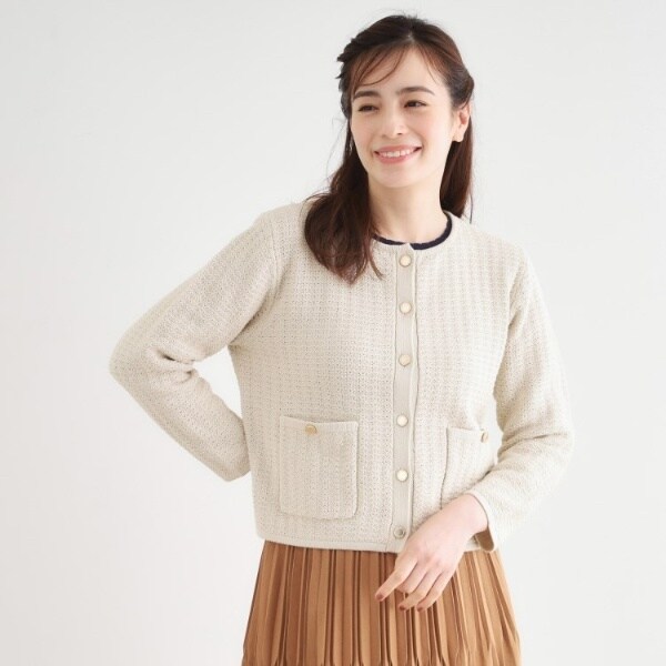 ローラ アシュレイ（LAURA ASHLEY）/【洗える／コットン100％／刻印ボタン】コームドコットンカーディガン