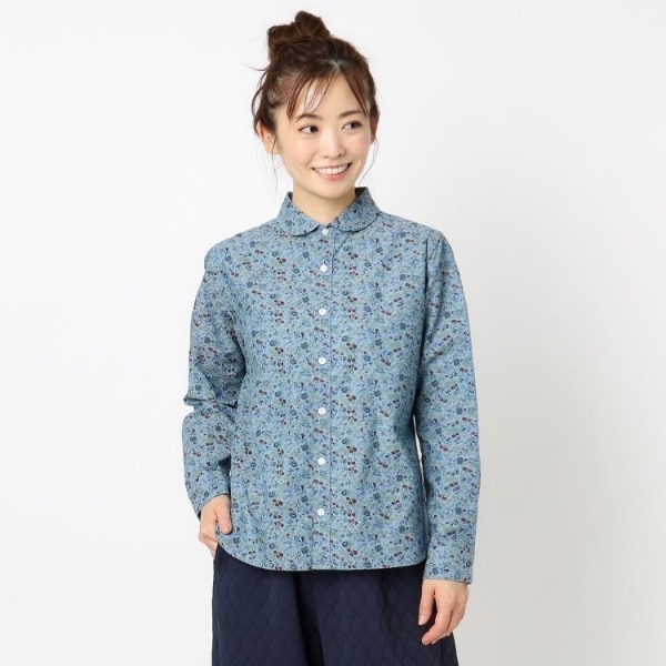 ローラ アシュレイ（LAURA ASHLEY）/【コットン100％／ワンマイルウエア】ロサ サンクタ柄 ダンガリーブラウス