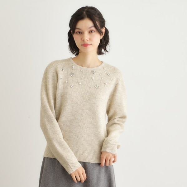 ローラ アシュレイ（LAURA ASHLEY）/【モヘヤ混／洗える／ビジュー付き】プルオーバーニット