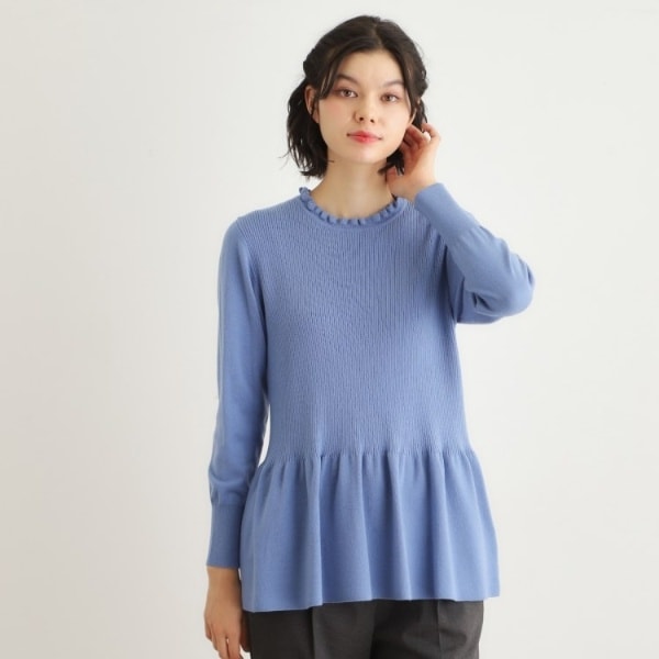 ローラ アシュレイ（LAURA ASHLEY）/【洗える／ウール混／サスティナブル素材】フリルネックペプラム プルオーバーニット