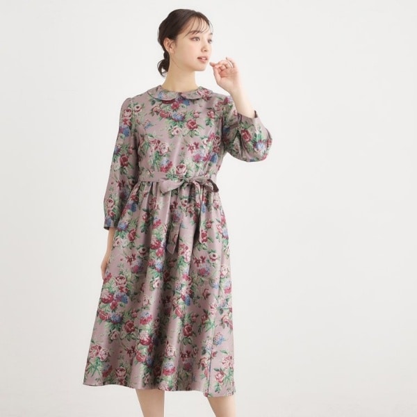 【NEW】ローラ アシュレイ（LAURA ASHLEY）/【WEB限定／9分袖／M＿LL 3サイズ】ペンブリー柄 シャンタンワンピース