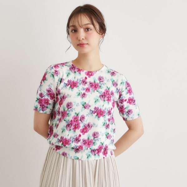 ローラ アシュレイ（LAURA ASHLEY）/【洗える／5分袖／同柄・同素材アイテムあり】フリーサム ヘイズ柄 プリントニット