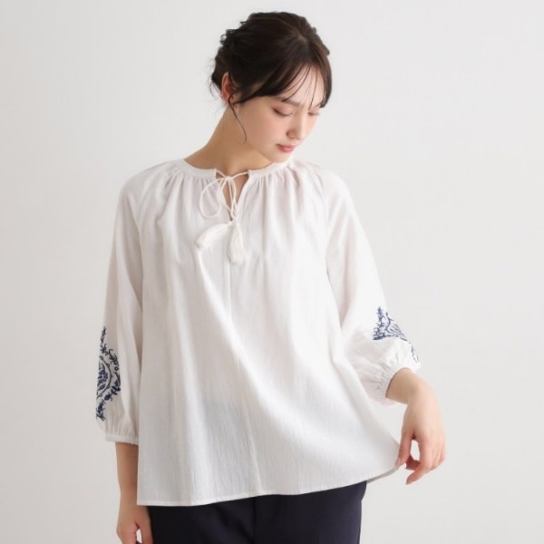 ローラ アシュレイ（LAURA ASHLEY）/【コットン100％／7分袖／4colors】フォスコット ダマスク柄 刺繍ブラウス_1