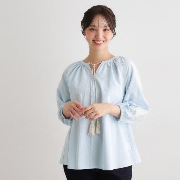 ローラ アシュレイ（LAURA ASHLEY）/【コットン100％／7分袖／4colors】フォスコット ダマスク柄 刺繍ブラウス_2