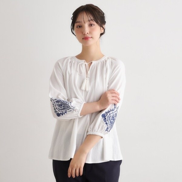 ローラ アシュレイ（LAURA ASHLEY）/【コットン100％／7分袖／4colors】フォスコット ダマスク柄 刺繍ブラウス_4