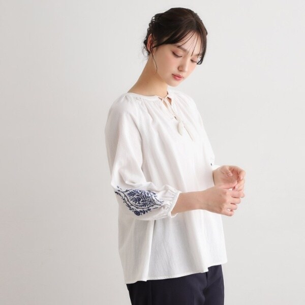 ローラ アシュレイ（LAURA ASHLEY）/【コットン100％／7分袖／4colors】フォスコット ダマスク柄 刺繍ブラウス_5
