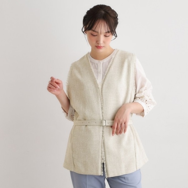 ローラ アシュレイ（LAURA ASHLEY）/【洗える／ベルト付き】リネンライクフリンジジレ