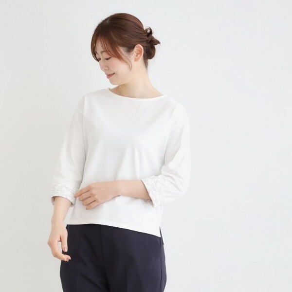 ローラ アシュレイ（LAURA ASHLEY）/【7分袖／コットン100％／見返し刺繍入り／5colors】ハービー フィールド柄プルオーバー