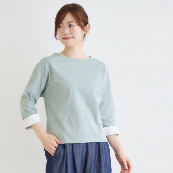 ローラ アシュレイ（LAURA ASHLEY）/【7分袖／コットン100％／見返し刺繍入り／5colors】ハービー フィールド柄プルオーバー