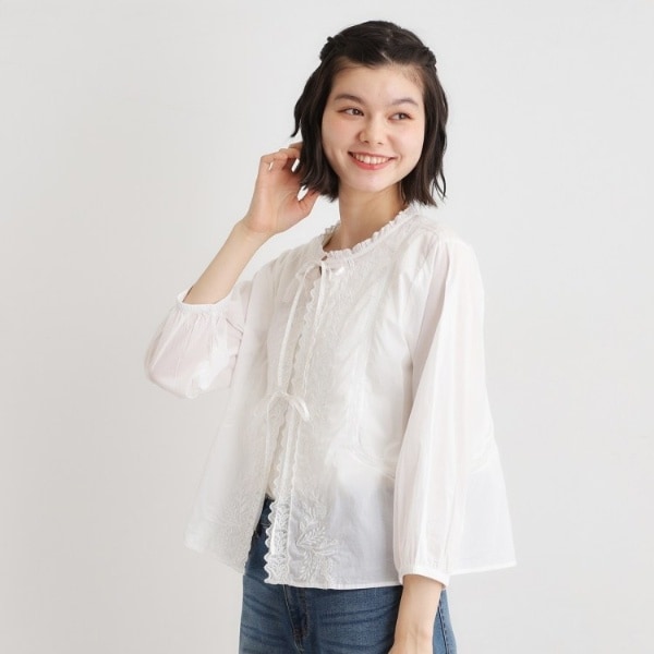 ローラ アシュレイ（LAURA ASHLEY）/【インド製／コットン100％】リボン＆レースブラウス