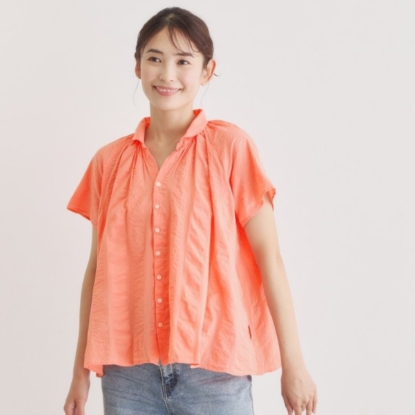 ローラ アシュレイ（LAURA ASHLEY）/【日本製ワンマイルウエア】コットンワイドストライプ ギャザーブラウス