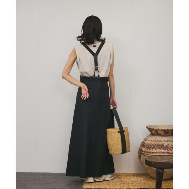サロン アダム エ ロペ（SALON adam et rope’ ）/【WEB限定】ヨーロピアンフラックスリネンサスペンダースカート［取り外し可能］_9