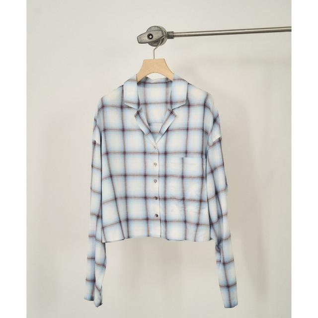 サロン アダム エ ロペ（SALON adam et rope’ ）/オンブレチェッククロップドオープンカラーシャツ