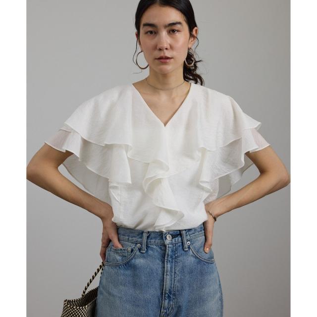 サロン アダム エ ロペ（SALON adam et rope’ ）/シルクブレンドラッフルカラーブラウス_4